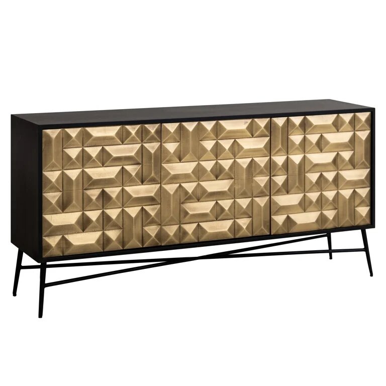 Sideboard 3 drawer . Gold and mango wood
