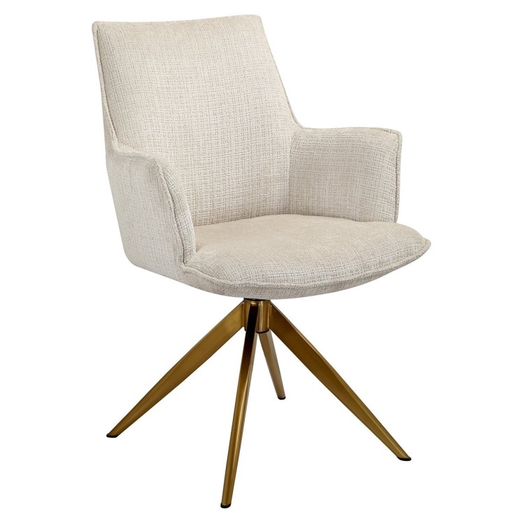beige chenille swivel dining chair with brushed gold leg