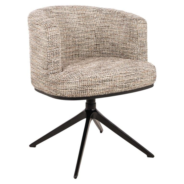swivel dining chair with black leg. Black, beige and cream tweed.