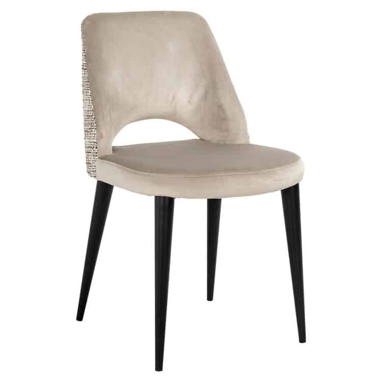 cream velvet dining chair with black leg