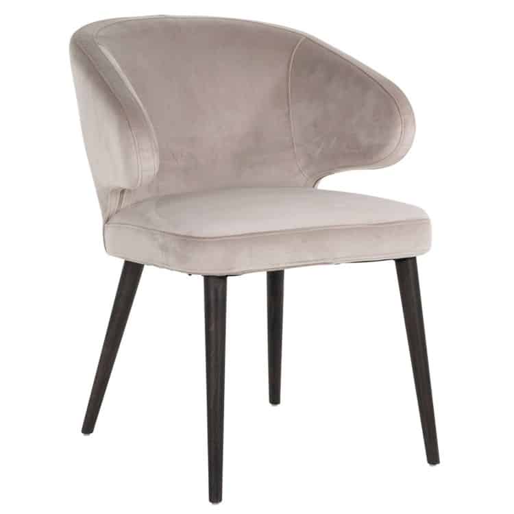 beige velvet dining chair with black leg