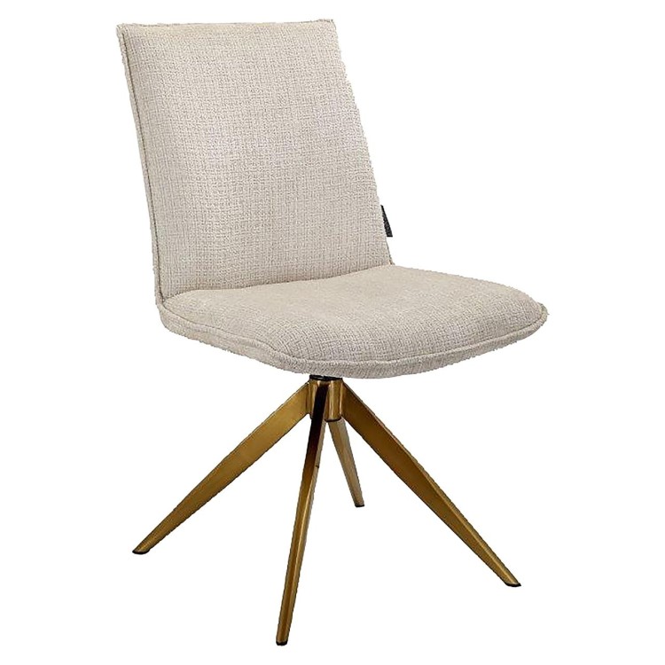 beige chenille swivel dining chair with gold leg,