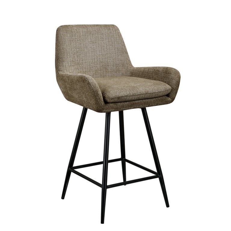 stone chenille swivel counter stool with black leg