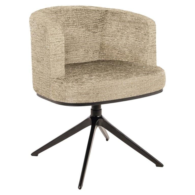swivel dining chair with black leg . Grey and green tweed fabric
