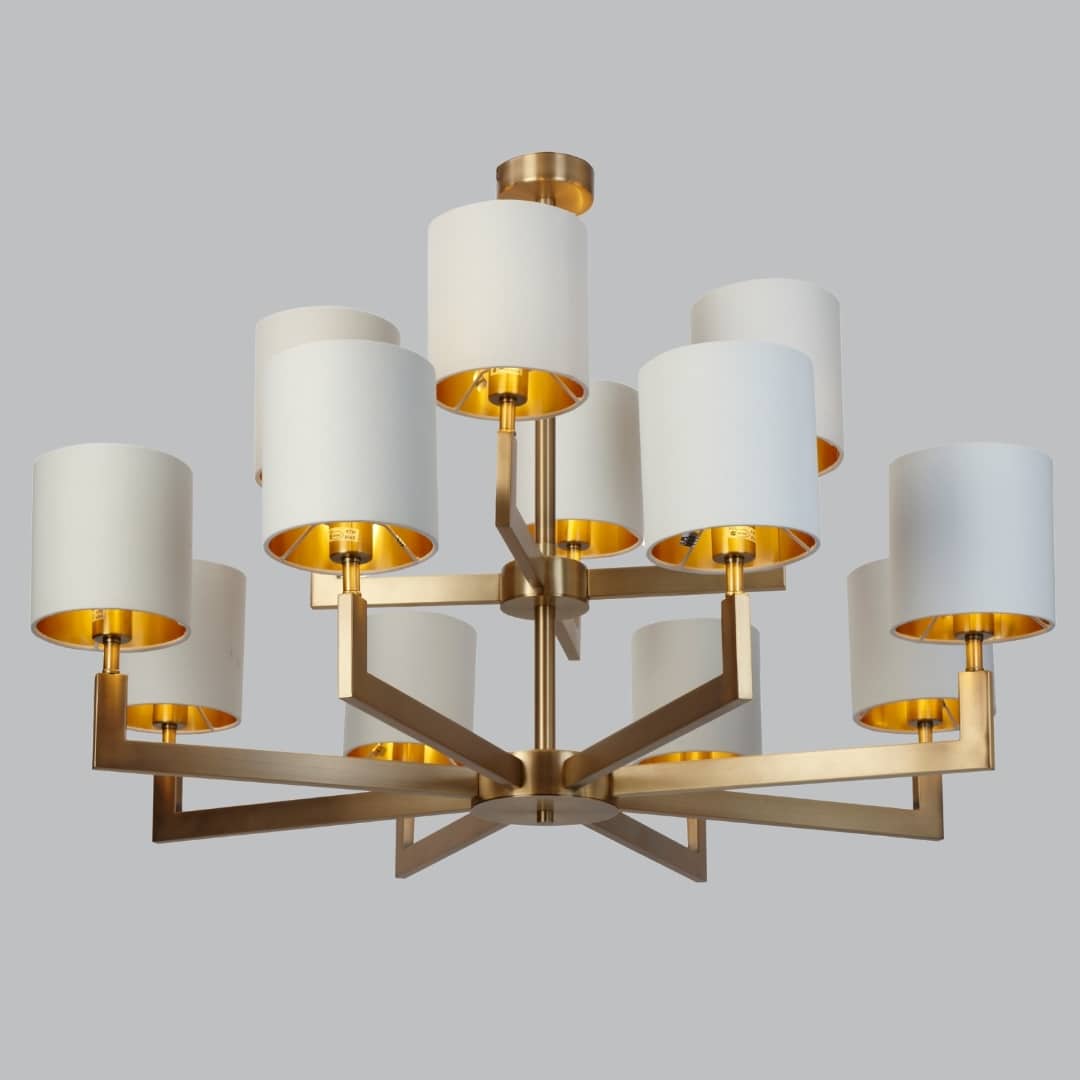 12 arm brass chandelier with shades