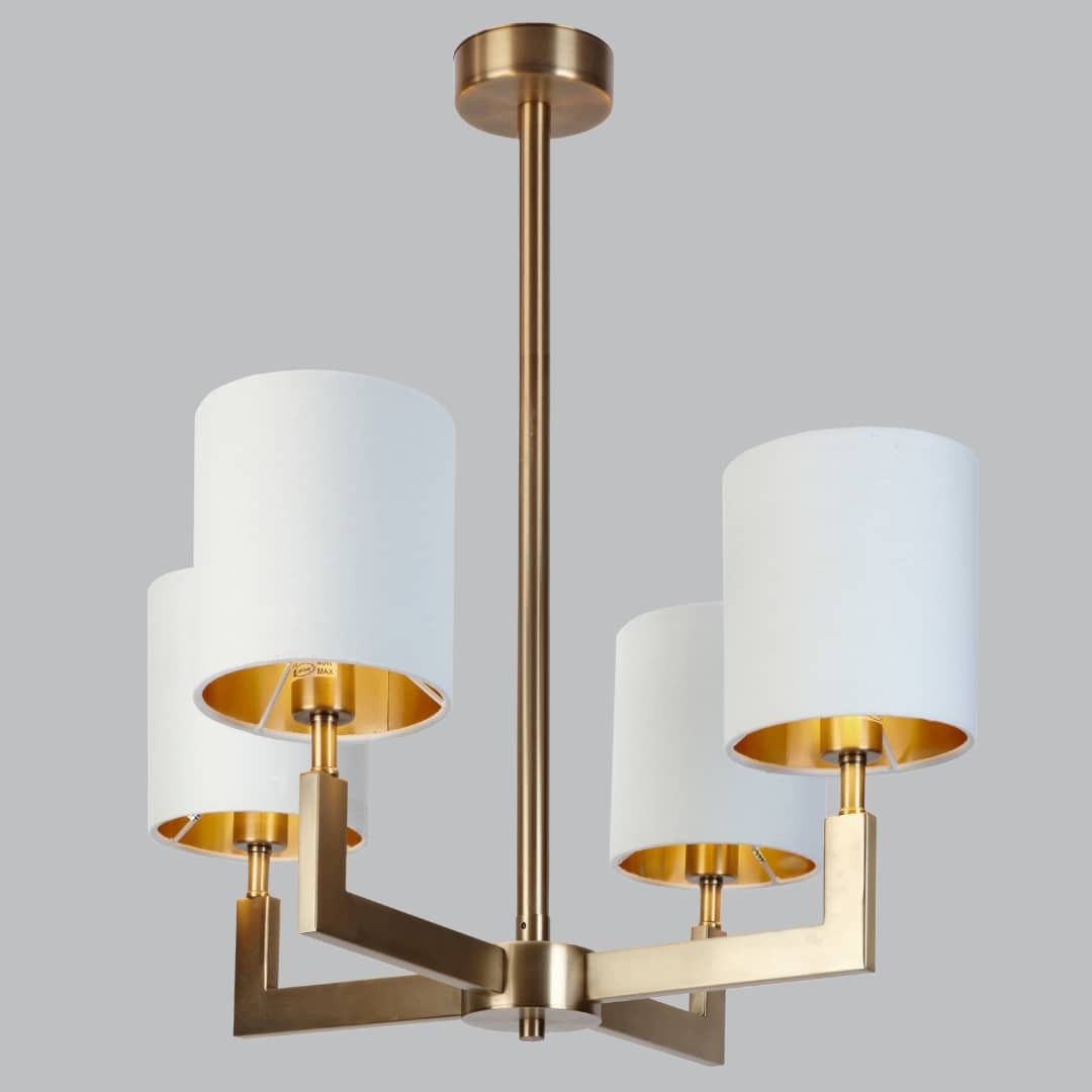 4 arm antique brass chandelier with shades