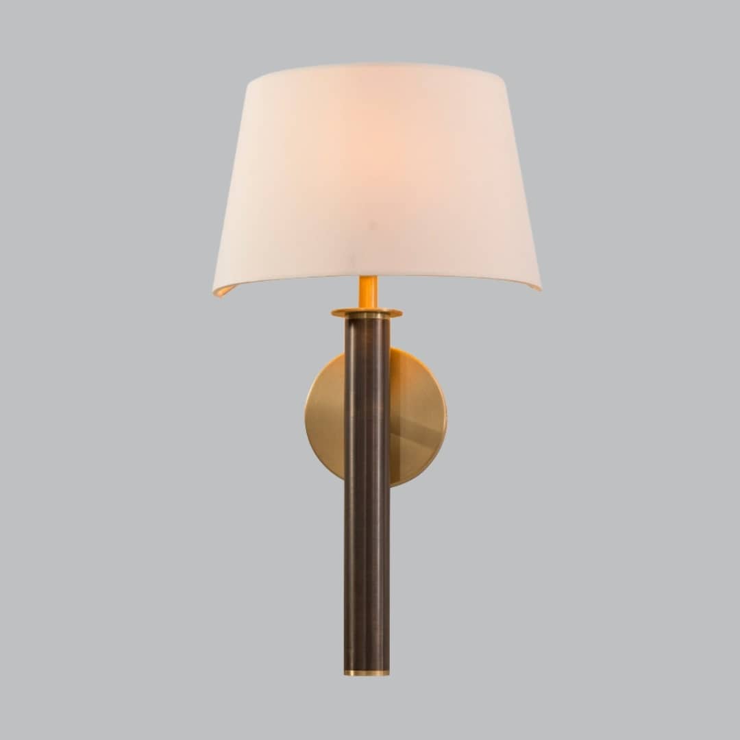 Teak Wall Light with off white shade
