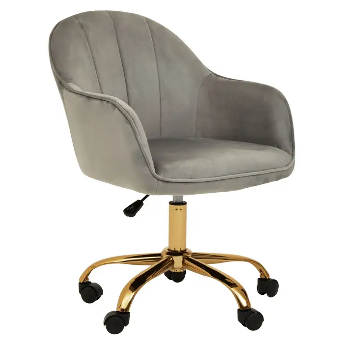 grey velvet office chair with gold leg
