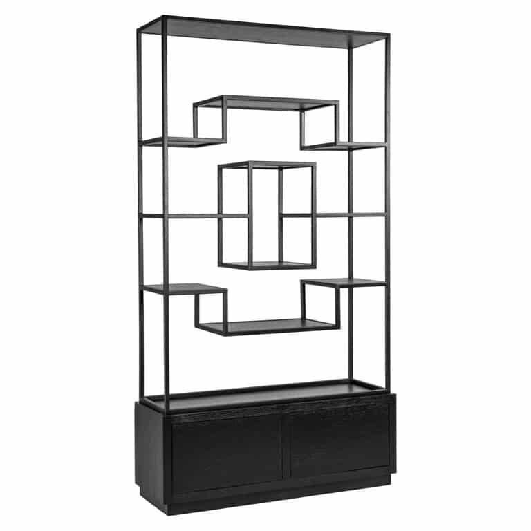 Black display cabinet with 2 drawers