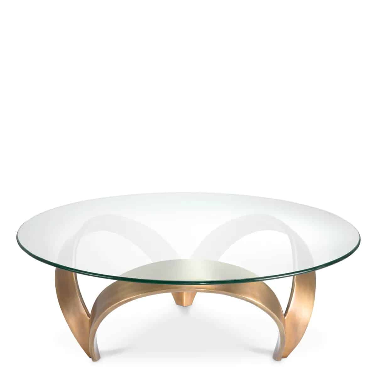 Large contemporary glass top table with brass frame