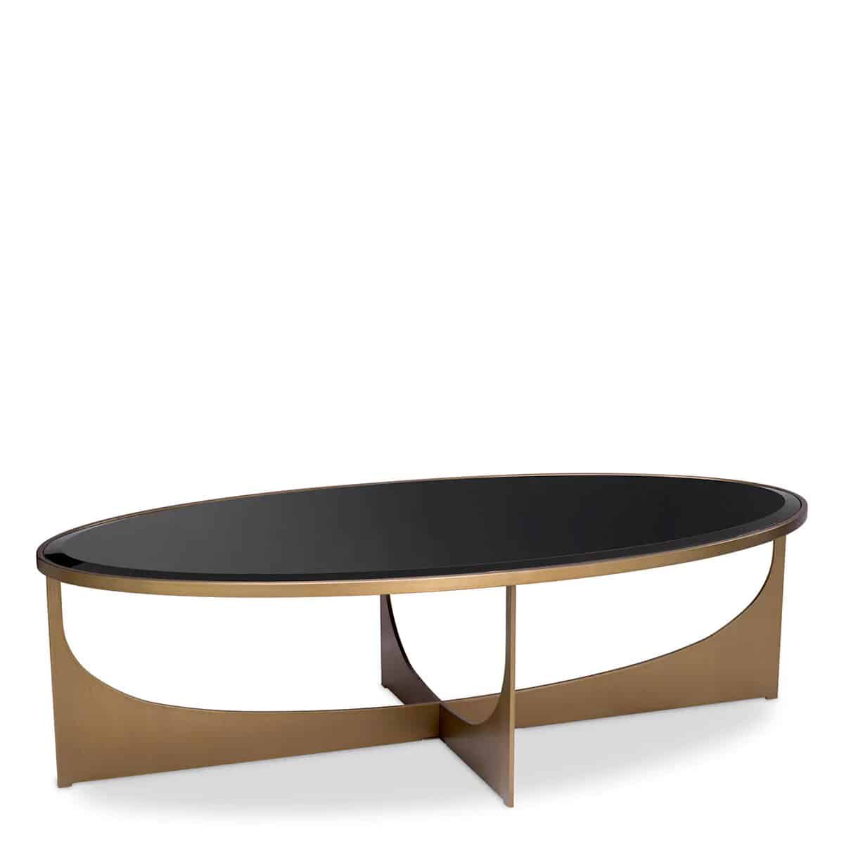 coffee table elegance. black glass top with brass base
