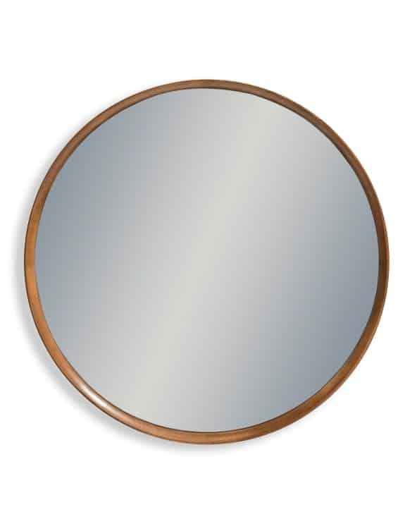 oak wood framed round large mirror