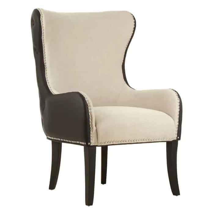 wing back chair with black Leather back