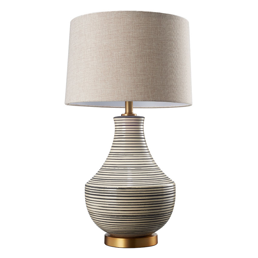 beige table lamp with oatmeal linen shade