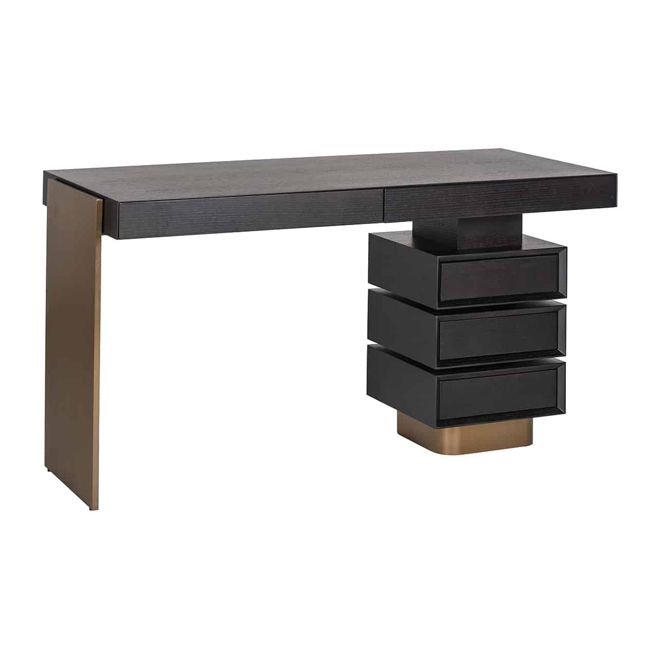 modern black desk with brass frame