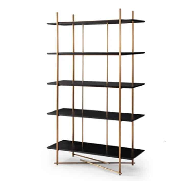 display cabinet 5 black shelves with gold frame