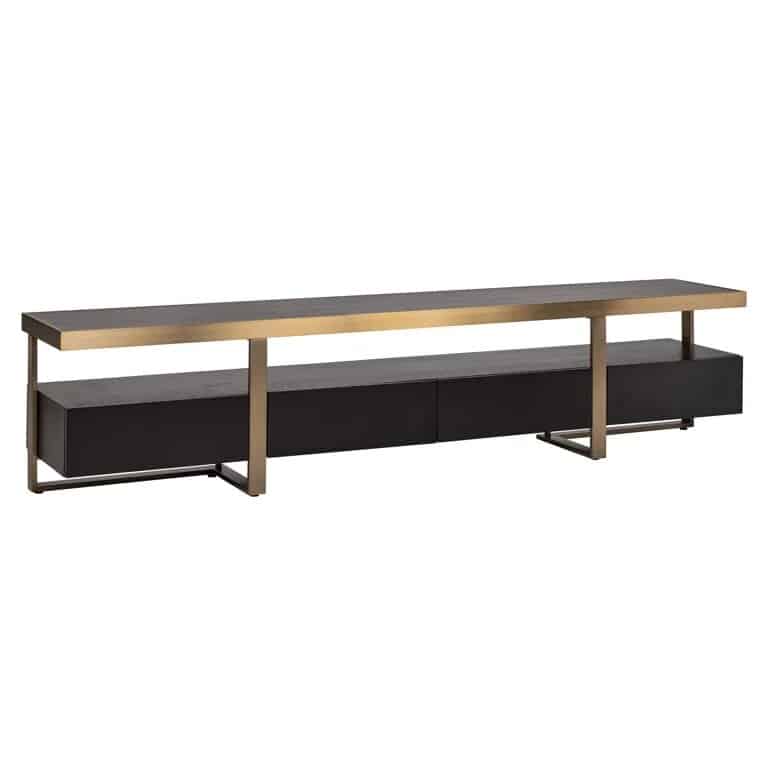 large contemporary black and gold tv unit