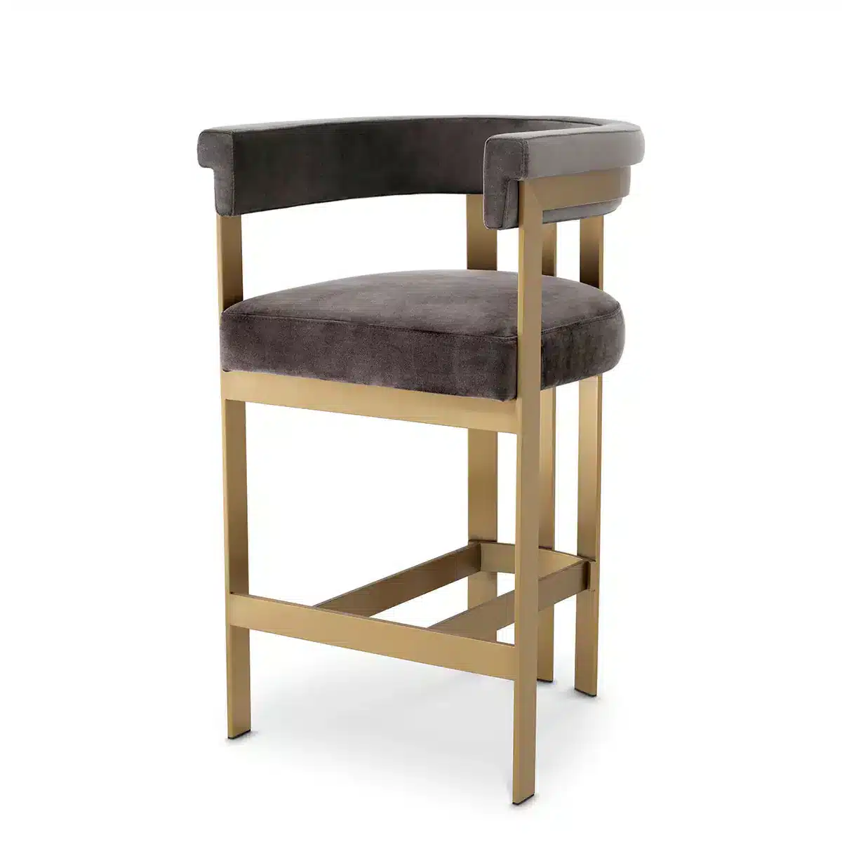 Clubhouse Counter Stool Grey Velvet with brushed brass leg