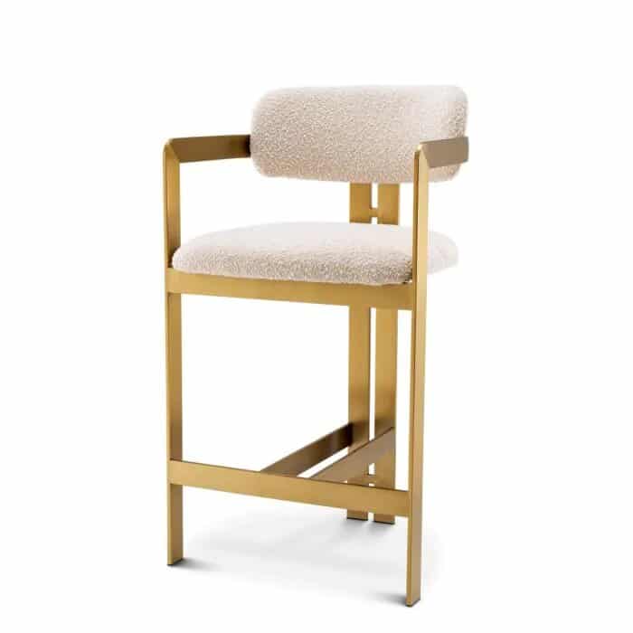 Donato counter stool cream boucle with brushed brass frame