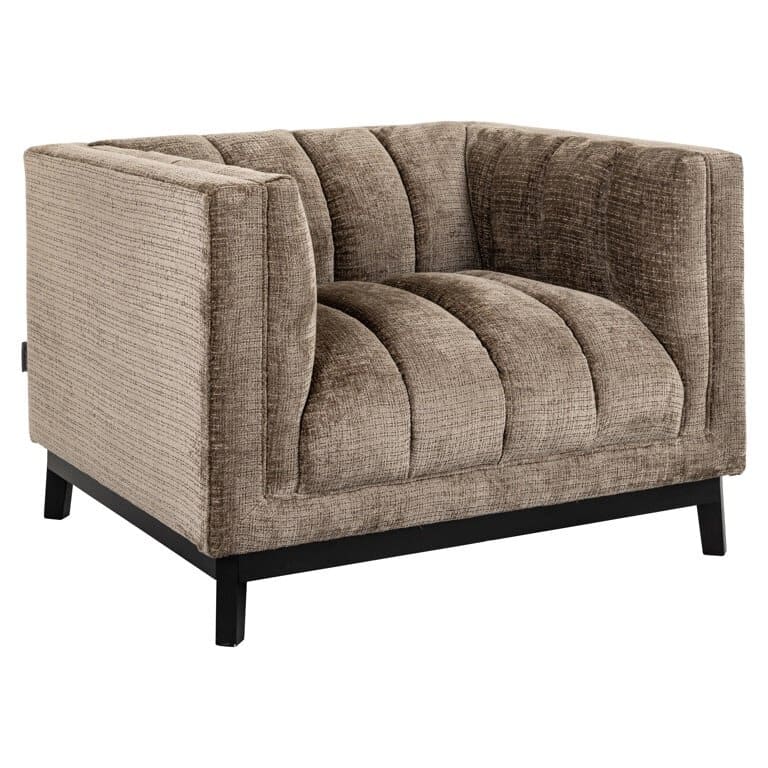 Stone chenille armchair with black legs