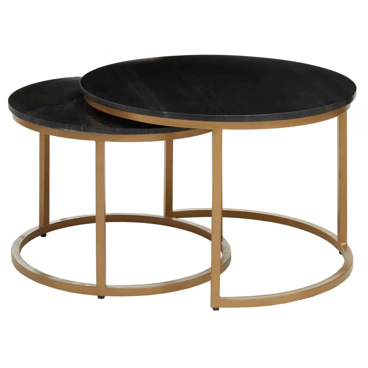 nest of coffee tables - set of 2 . Round black Marble top with gold frame.