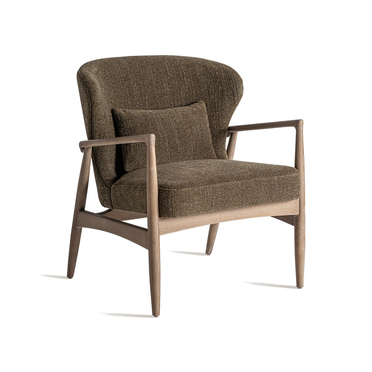 Athina Arnchair. Contemporary style. Green fabric. Ash wood frame