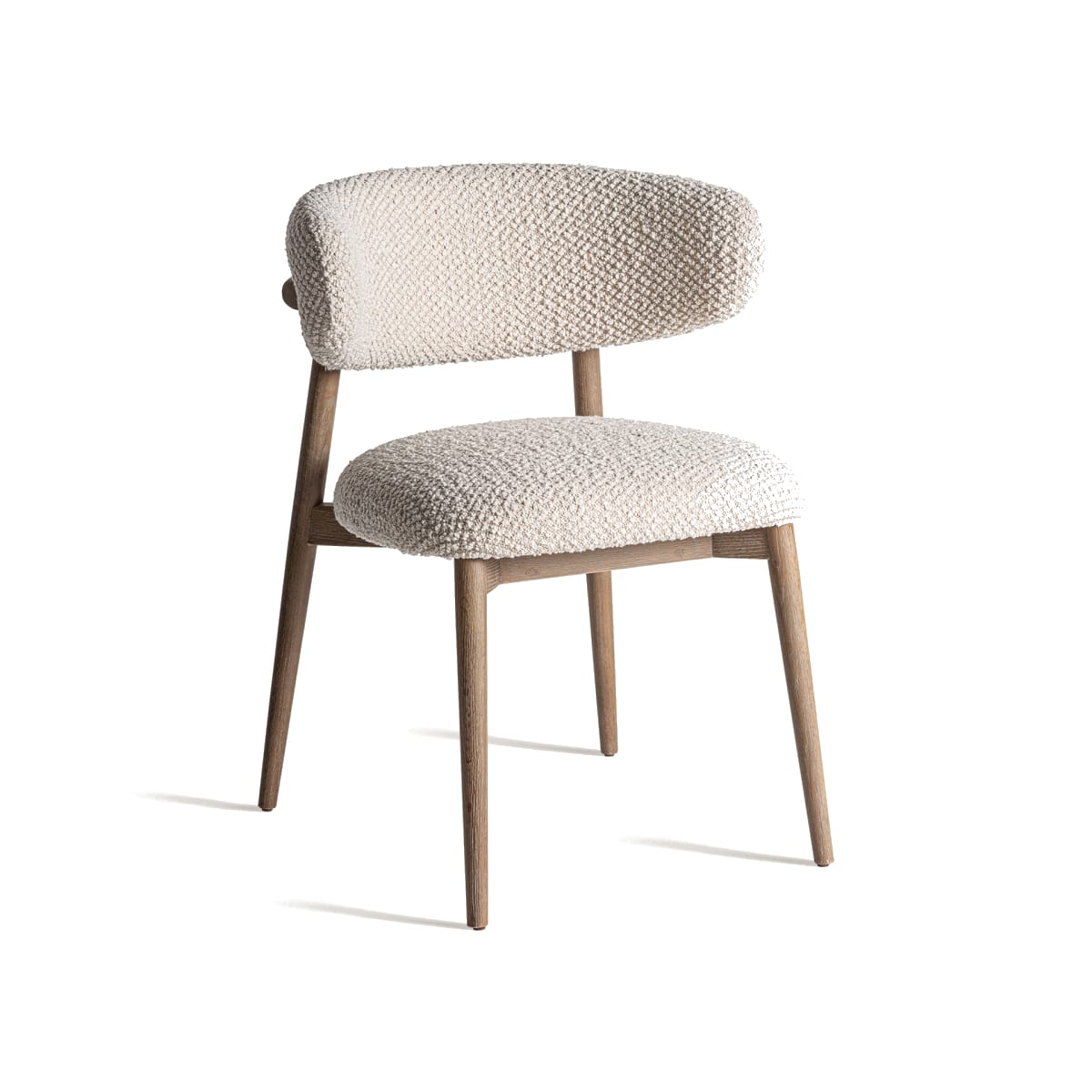 Giana dining chair. Light wood frame with textured beige fabric