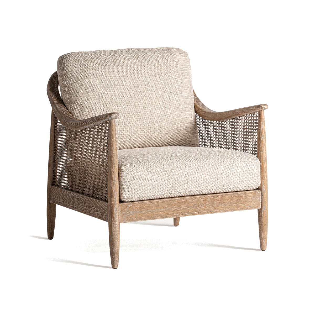contemporary rattan armchair with beige fabric