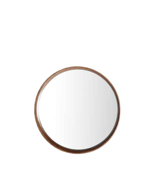 Lazura round wall mirror. Brown wood frame. Size 80cm