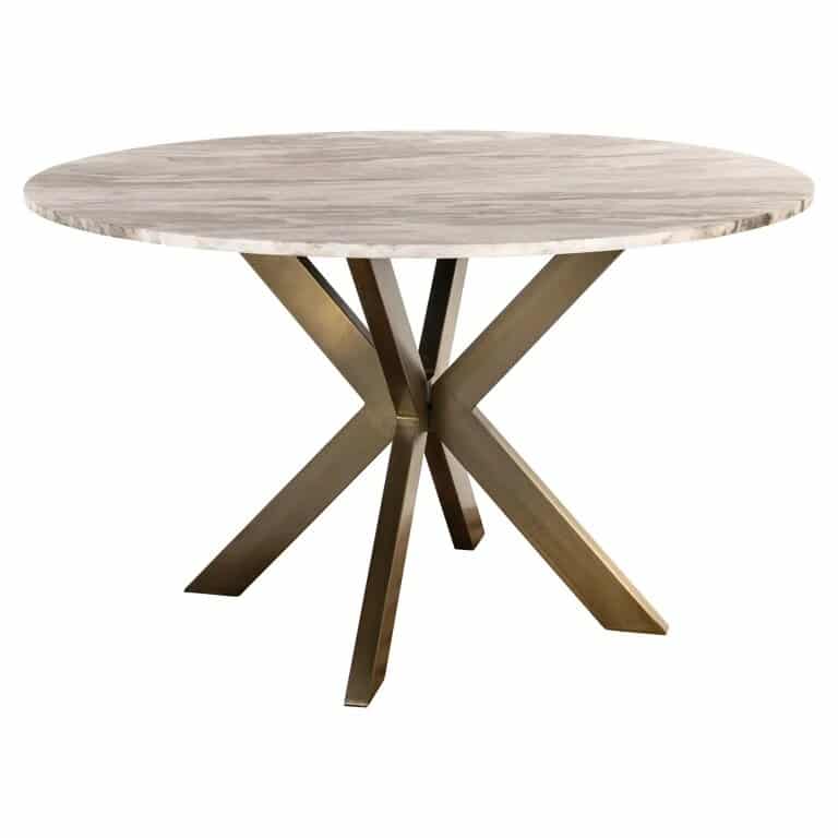 Bergamo round dining table. Marble Top. Brass base