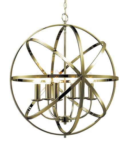 Borealis Round Pendant. Antique brass orb chandelier, adjustable height 60–216 cm