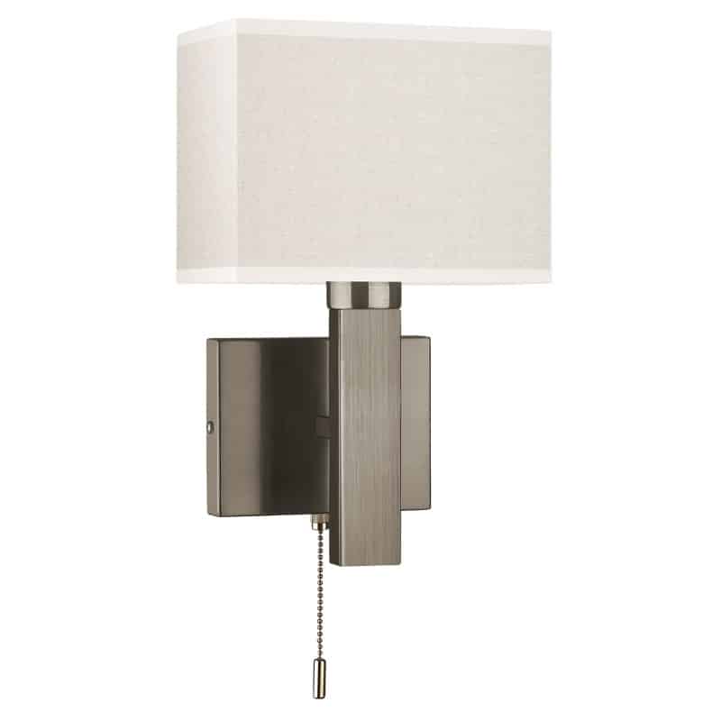Brisa Sconce - sleek antique brass wall light with oatmeal fabric shade, pull chain, and minimalist design for modern, warm illumination
