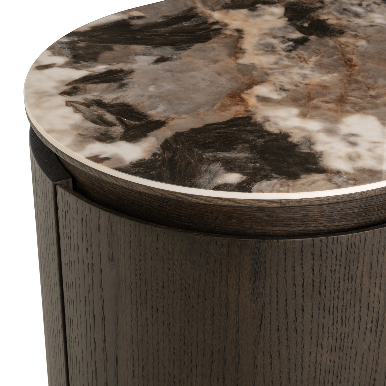 Elegant wood sideboard with a marble-effect top and sleek curved design. Stylish storage from the contemporary Montauk Collection.