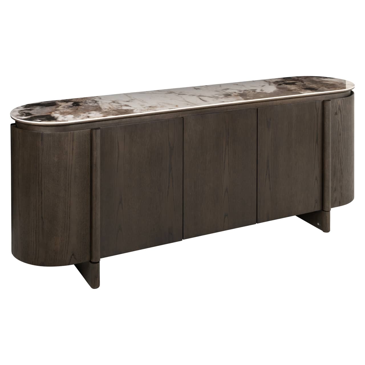 Montauk Sideboard. Elegant wood sideboard with a marble-effect top and sleek curved design. Stylish storage from the contemporary Montauk Collection.
