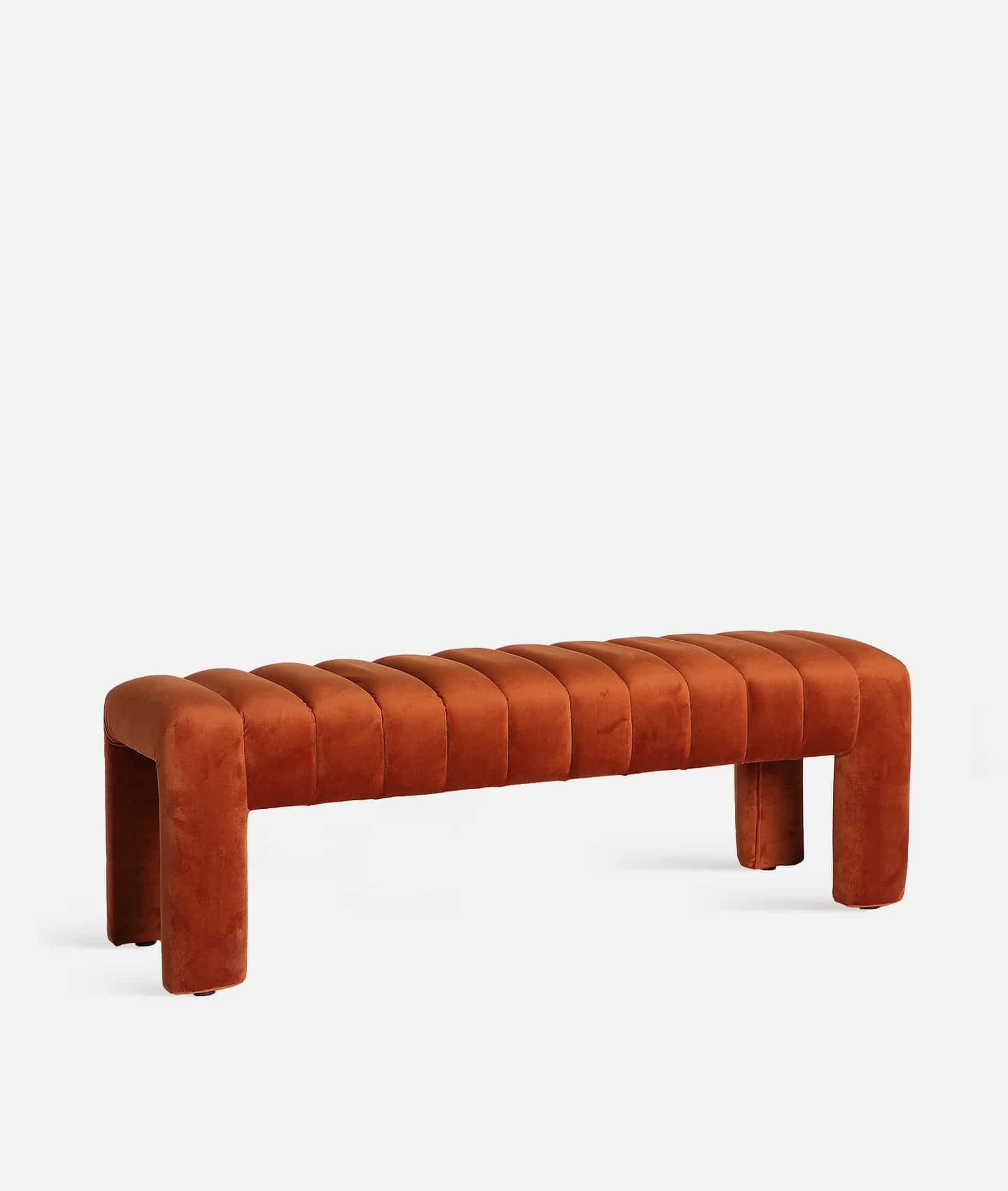 Hudson Bench - a sleek amber velvet bedroom bench combining comfort and contemporary style. Perfect seating at the foot of your bed.
