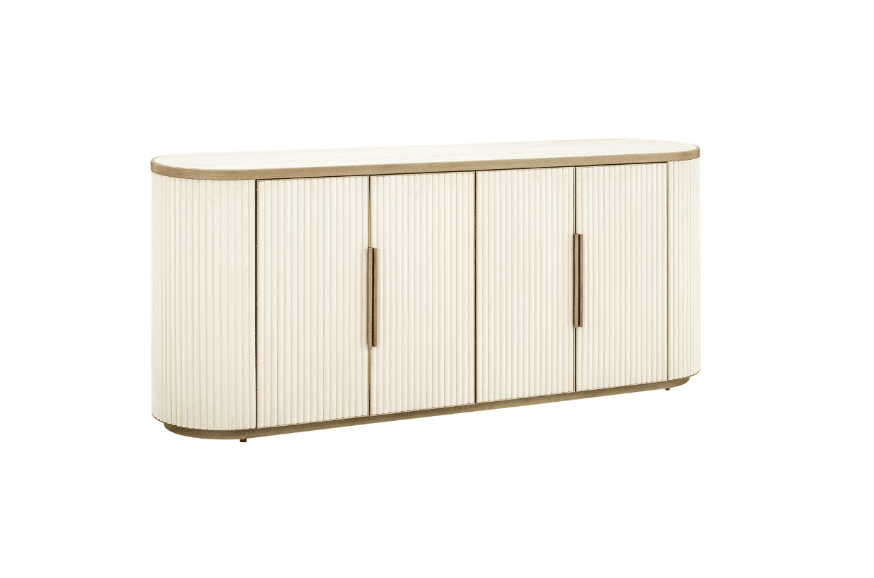 Talia Sideboard: luxurious design with ceramic top and fabric-textured panels—perfect for sleek, modern interiors.