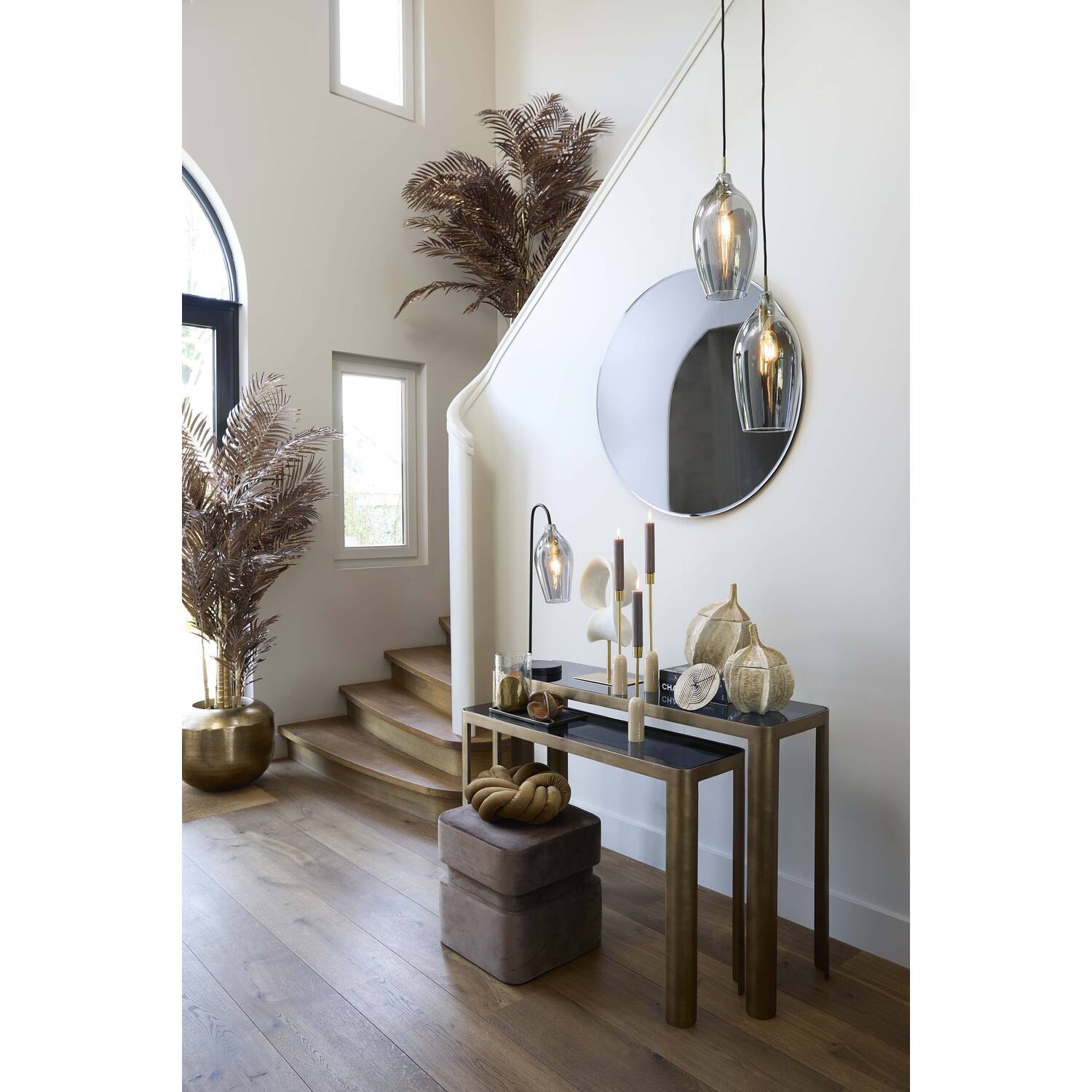 nest of console tables smoked Glass and bronze