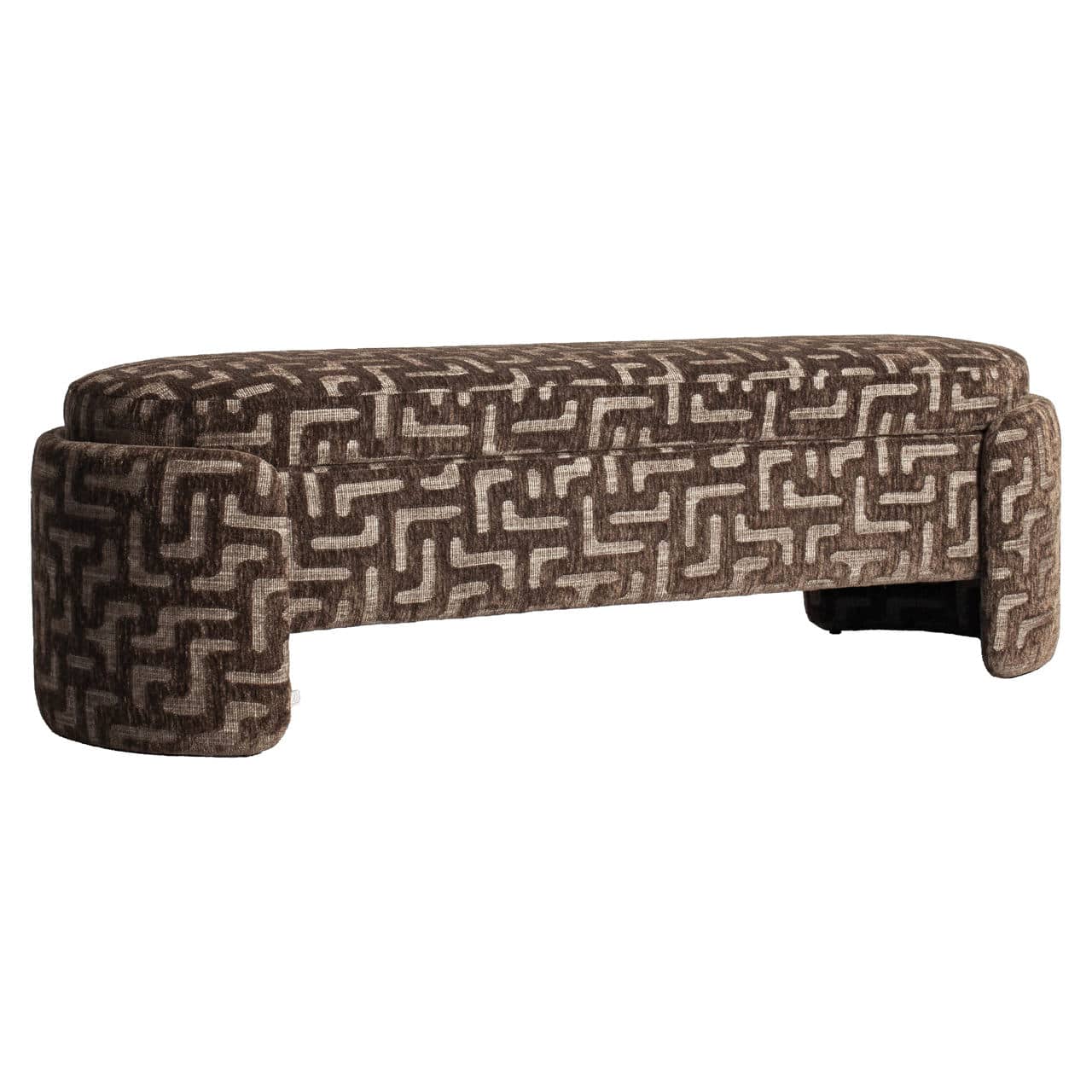 Cadenza Bench with storage in brown labyrinth fabric.