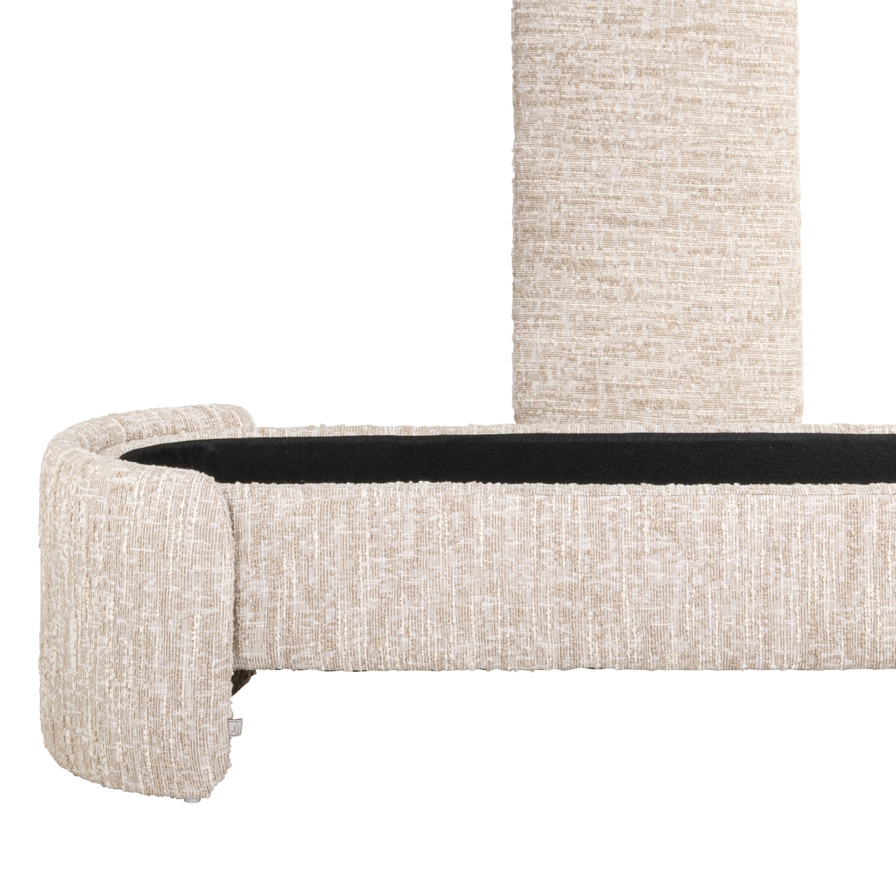 Cadenza Bench with storage in beige angora fabric.