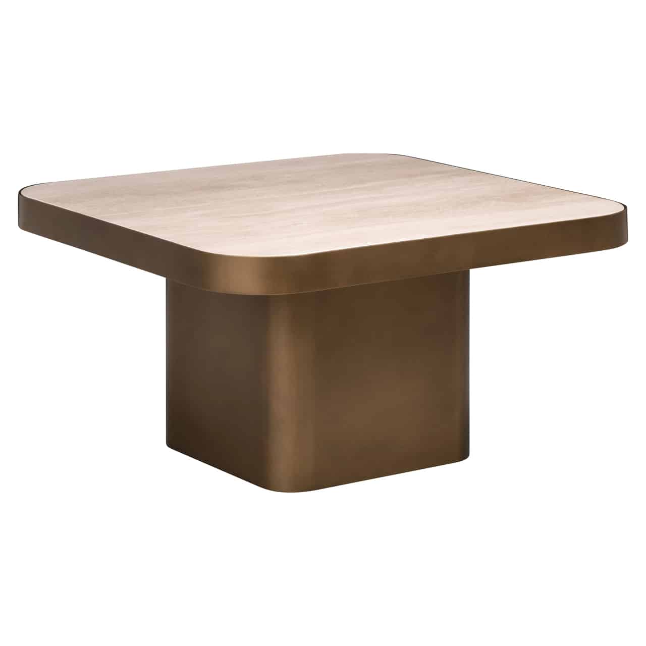 The Tuscan Coffee Table combines a stone-effect top with a bronze-toned pedestal base, creating a stylish and contemporary centrepiece for any living room.