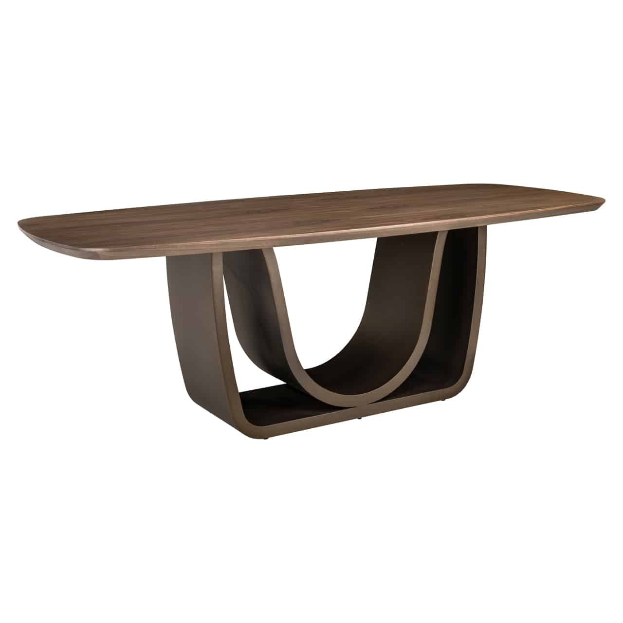 Waterford Dining Table in walnut with sculptural brass base. A statement piece from the Waterford collection, perfect for stylish modern dining spaces.