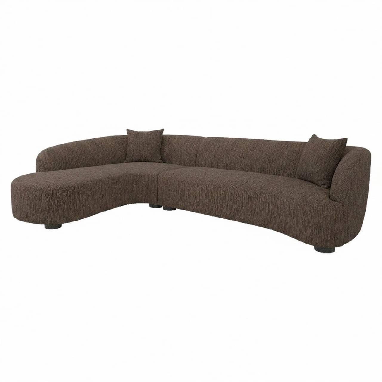 Paloma Lounge Sofa (Left-Hand Facing) in rich brown fabric offers spacious comfort, curved design, and a stylish chaise for modern living spaces.