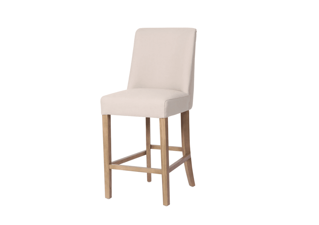 osie Beige Linen Counter Stool with ash wood legs and 67cm seat height. A simple, neutral design ideal for kitchen islands and breakfast bars. Also available in grey.