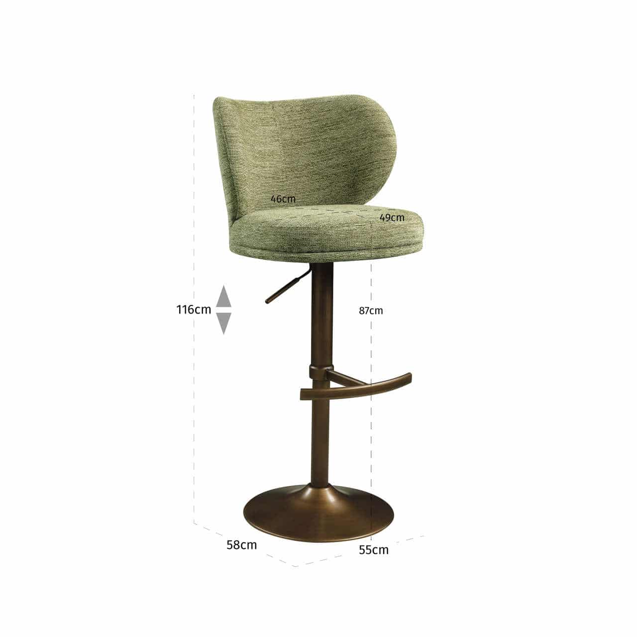Aster swivel bar stool pistache softweave dimensions