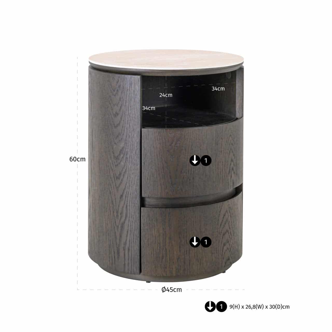 Navelli Bedside Table dimensions