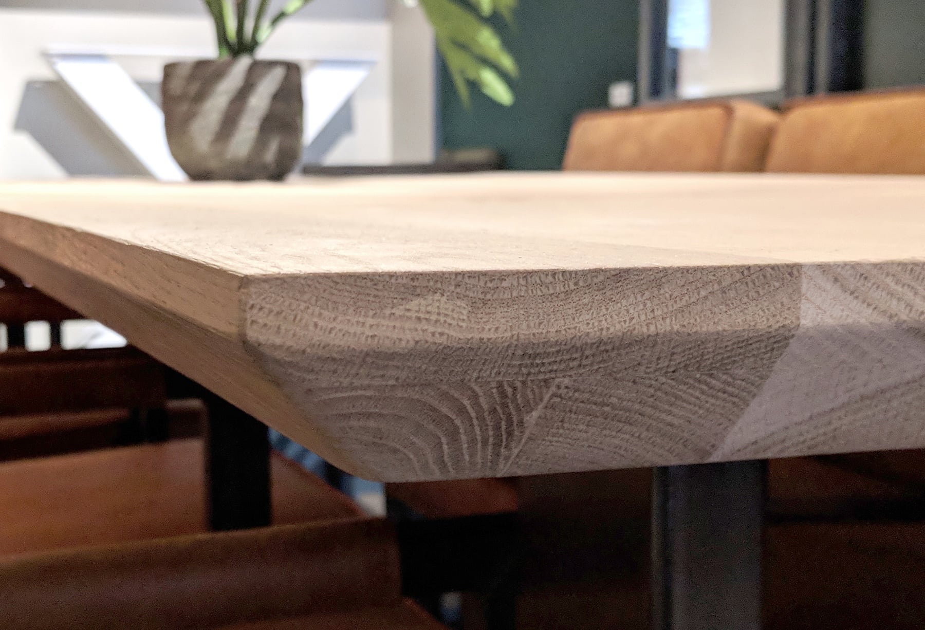 Custom rectangular dining table chamfered edge